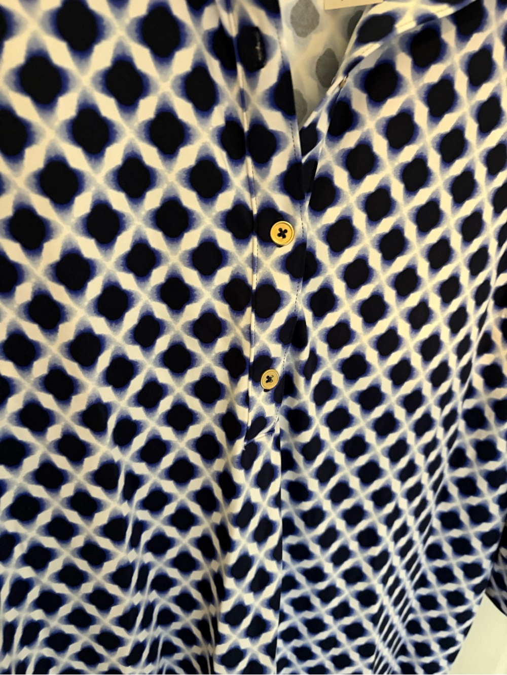 Talbots Navy and White Geometric Print Blouse - Picture 2 of 3